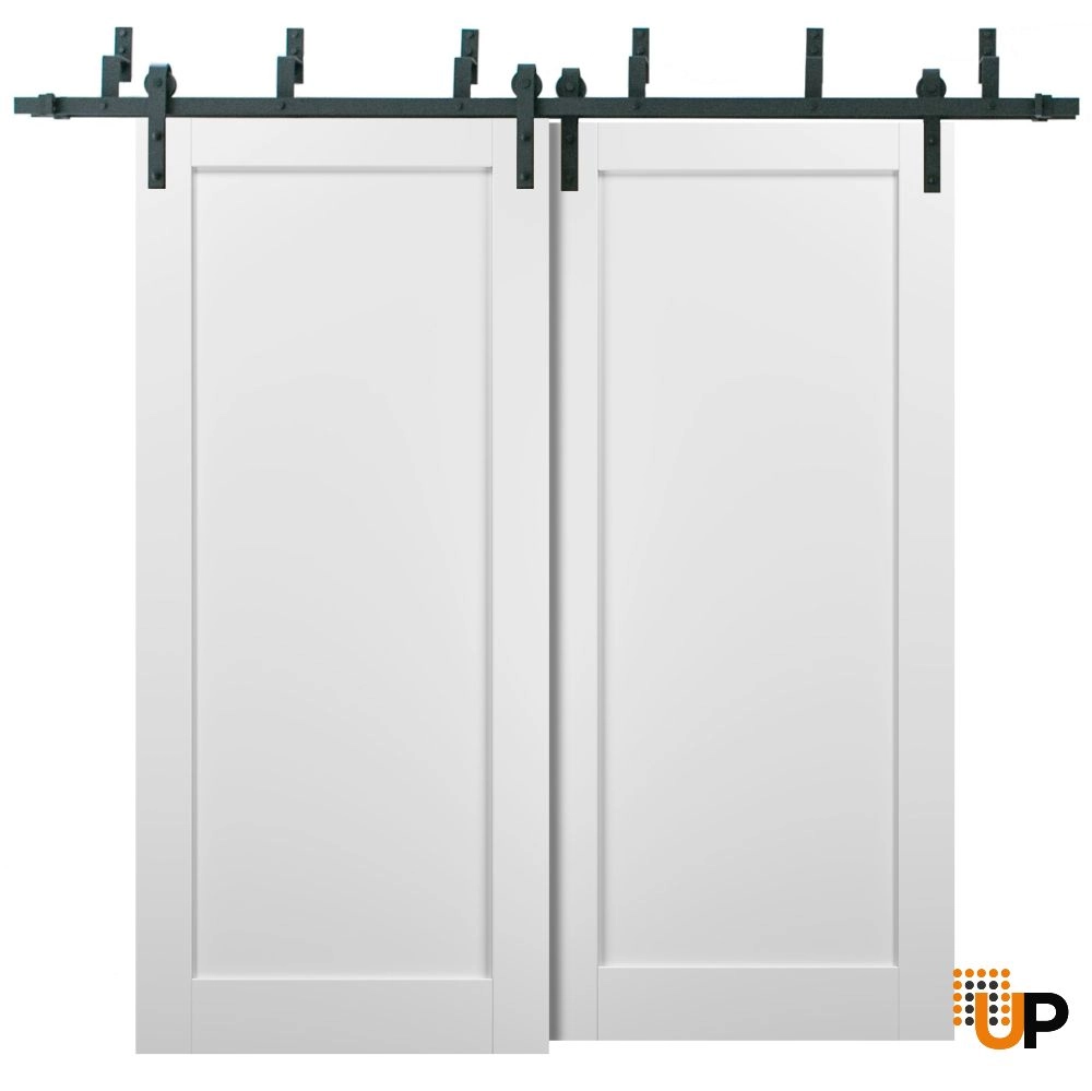 Double solid core sliding interior barn bypass door | Quadro 4111 White | 36 x 80 (2* 18x80) photo#1