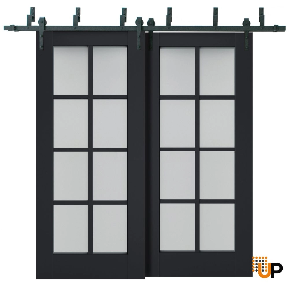 Double laminate sliding classic interior barn bypass door with frosted glass | Veregio 7412 Antracite | 36 x 80 (2* 18x80) photo#1