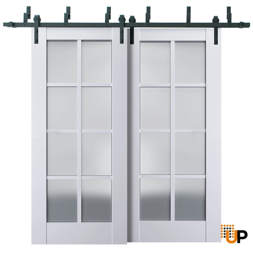 Double laminate sliding classic interior barn bypass door with frosted glass | Veregio 7412 White | 36 x 80 (2* 18x80) photo#1