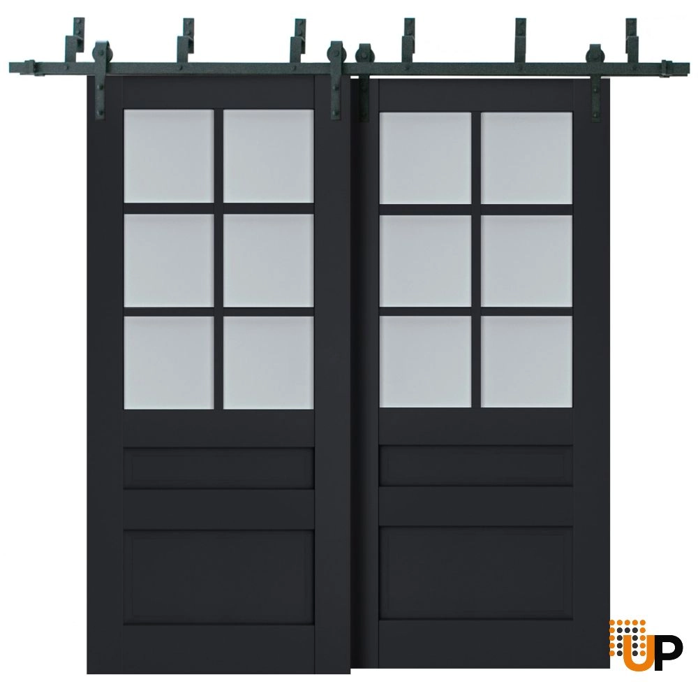 Double laminate sliding classic interior barn bypass door with frosted glass | Veregio 7339 Antracite | 36 x 80 (2* 18x80) photo#1