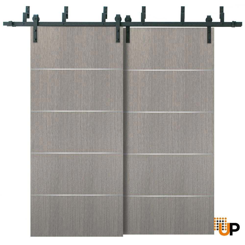 Double solid wood with honeycomb sliding modern interior barn bypass door | Planum 0020 Grey Oak | 36 x 80 (2* 18x80) photo#1