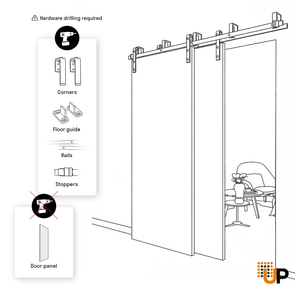 Double solid wood with honeycomb sliding flush interior barn bypass door | Planum 0333 White | 36 x 80 photo#4