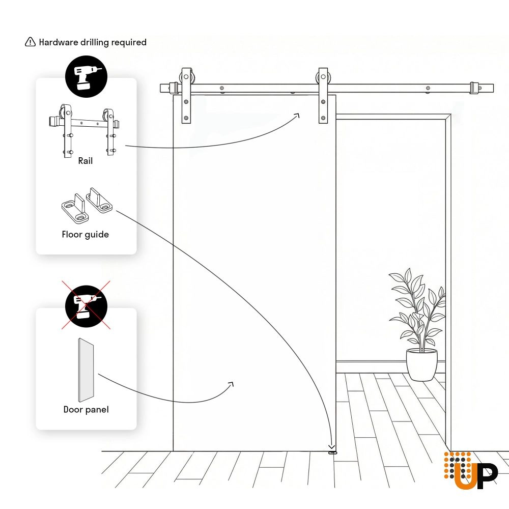 Single solid wood with honeycomb sliding interior barn door | Planum 0333 White | 18 x 80 photo#4