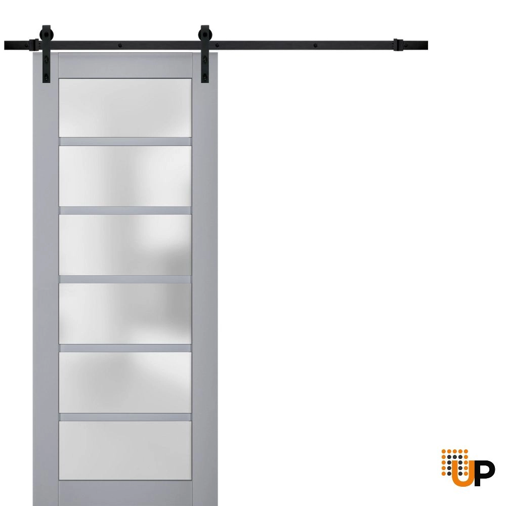 Single laminate sliding luxury interior barn door with frosted glass | Veregio 7602 Matte Grey | 18 x 80 photo#1