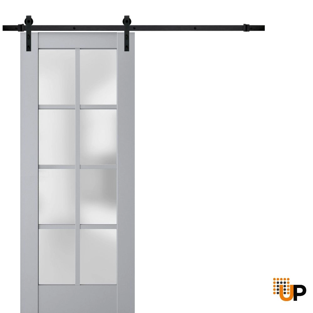 Single laminate sliding classic interior barn door with frosted glass | Veregio 7412 Matte Grey | 18 x 80 photo#1