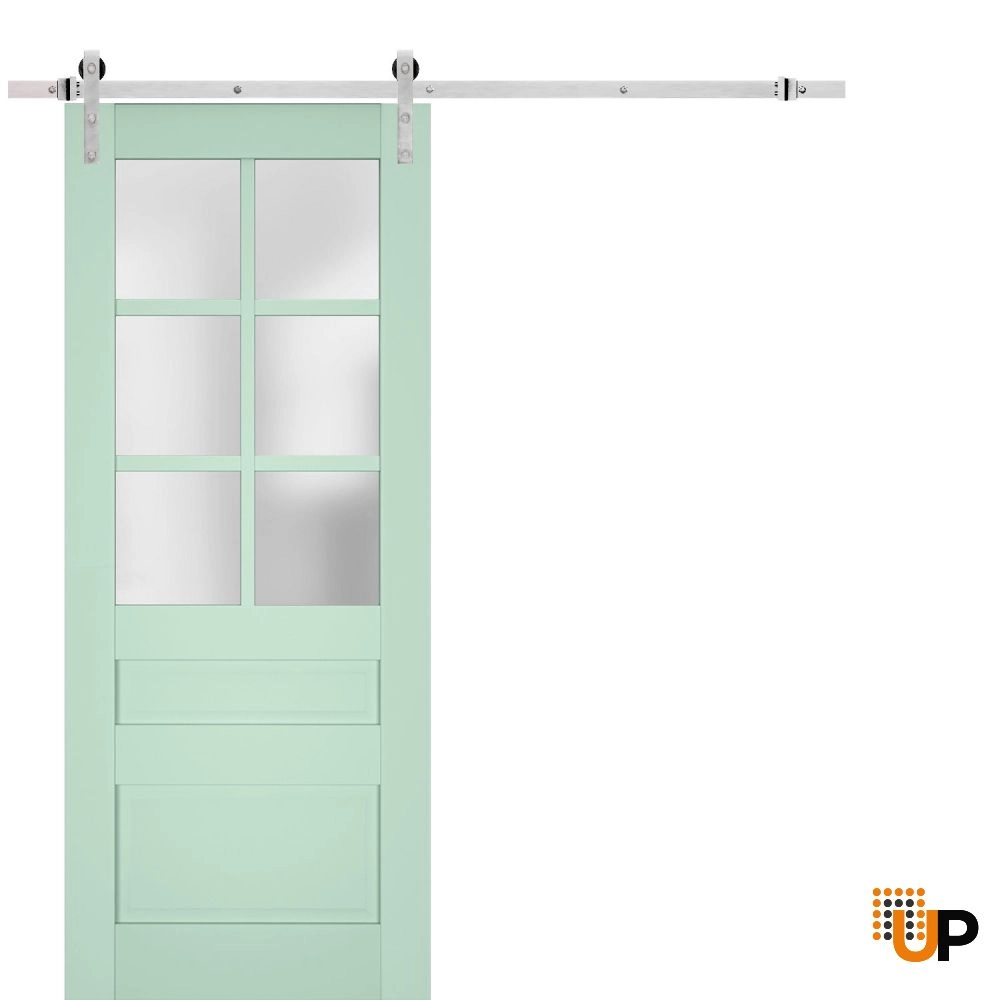 Single laminate sliding classic interior barn door with frosted glass | Veregio 7339 Oliva | 18 x 80 photo#1