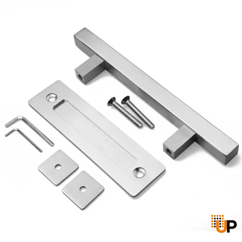 12" Modern Square Brushed Nickel Sliding Barn Handle photo#2