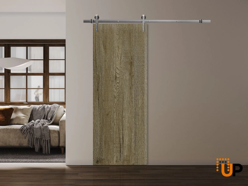 Single solid wood with honeycomb sliding flush interior barn door | Basic 3001 Antique Oak | 18 x 80 photo#2