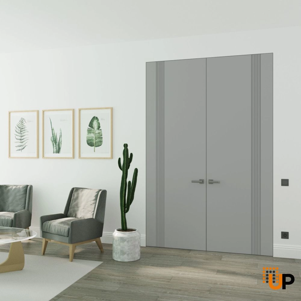 Double solid wood with honeycomb swing modern interior frameless double doors | Basic 0111 Dove Grey | 36 x 80 (2* 18x80) photo#2