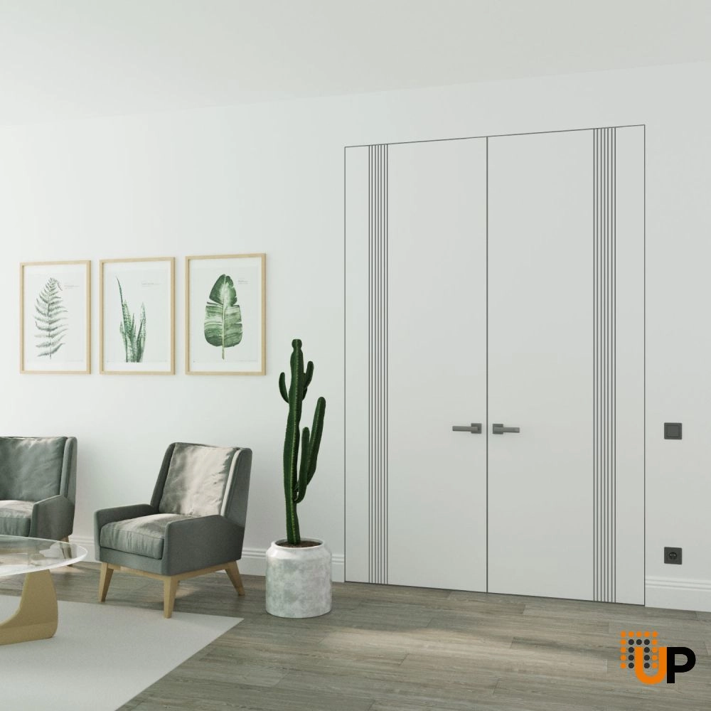 Double solid wood with honeycomb swing modern interior frameless double doors | Basic 0111 Arctic White | 36 x 80 (2* 18x80) photo#2