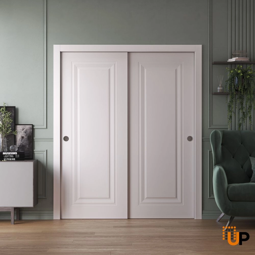 Double solid wood with honeycomb sliding interior closet bypass door | Basic 9111 White | 48 x 80 photo#2