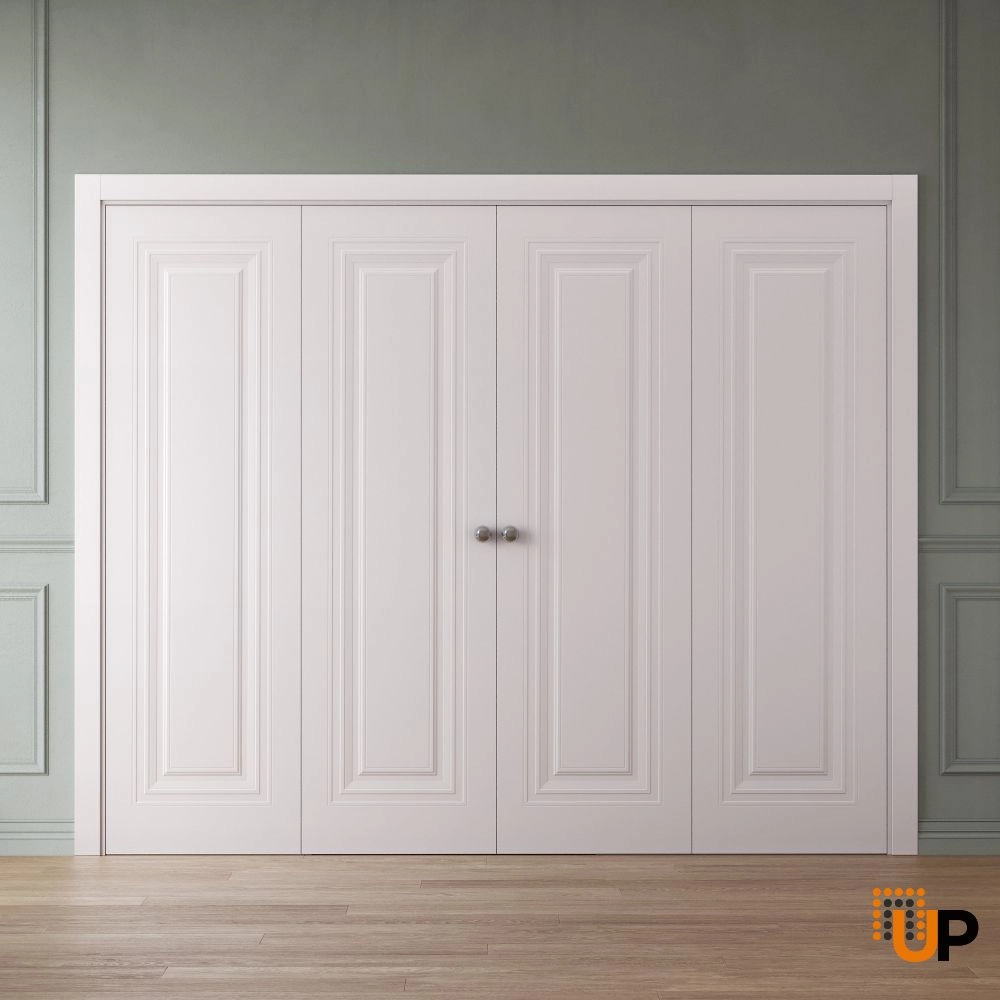 4 folding panels solid wood with honeycomb sliding interior bi-fold double door | Basic 9111 White | 96 x 80 photo#2