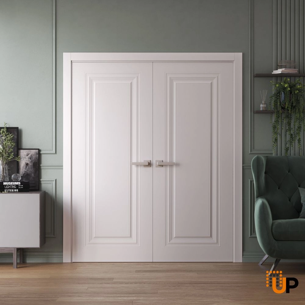 Double solid wood with honeycomb interior swing double door | Basic 9111 White | 48 x 80 photo#2