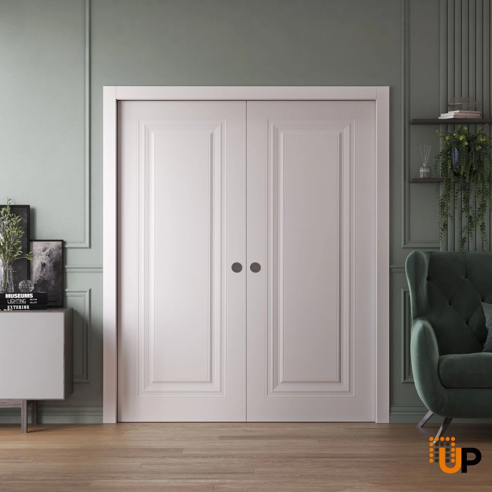 Double solid wood with honeycomb sliding interior pocket double door | Basic 9111 White | 48 x 80 photo#2