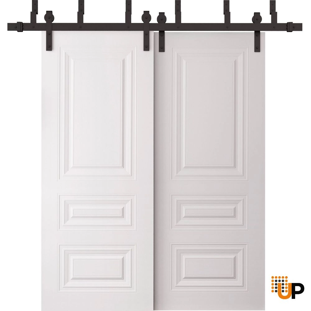 Basic 9233 interior barn bypass door 64x96 white wood with honeycomb Photo #1