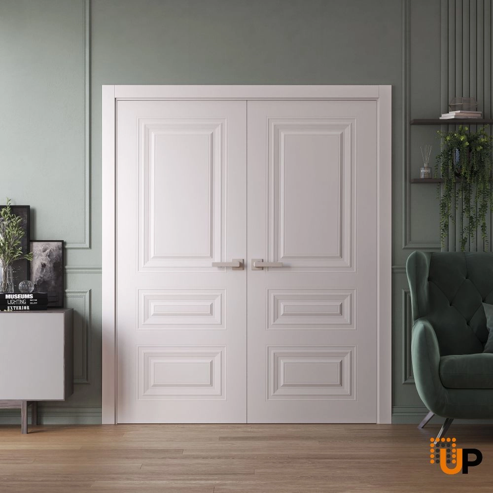 Basic 9233 interior swing double door 56x80 white wood with honeycomb Photo #2
