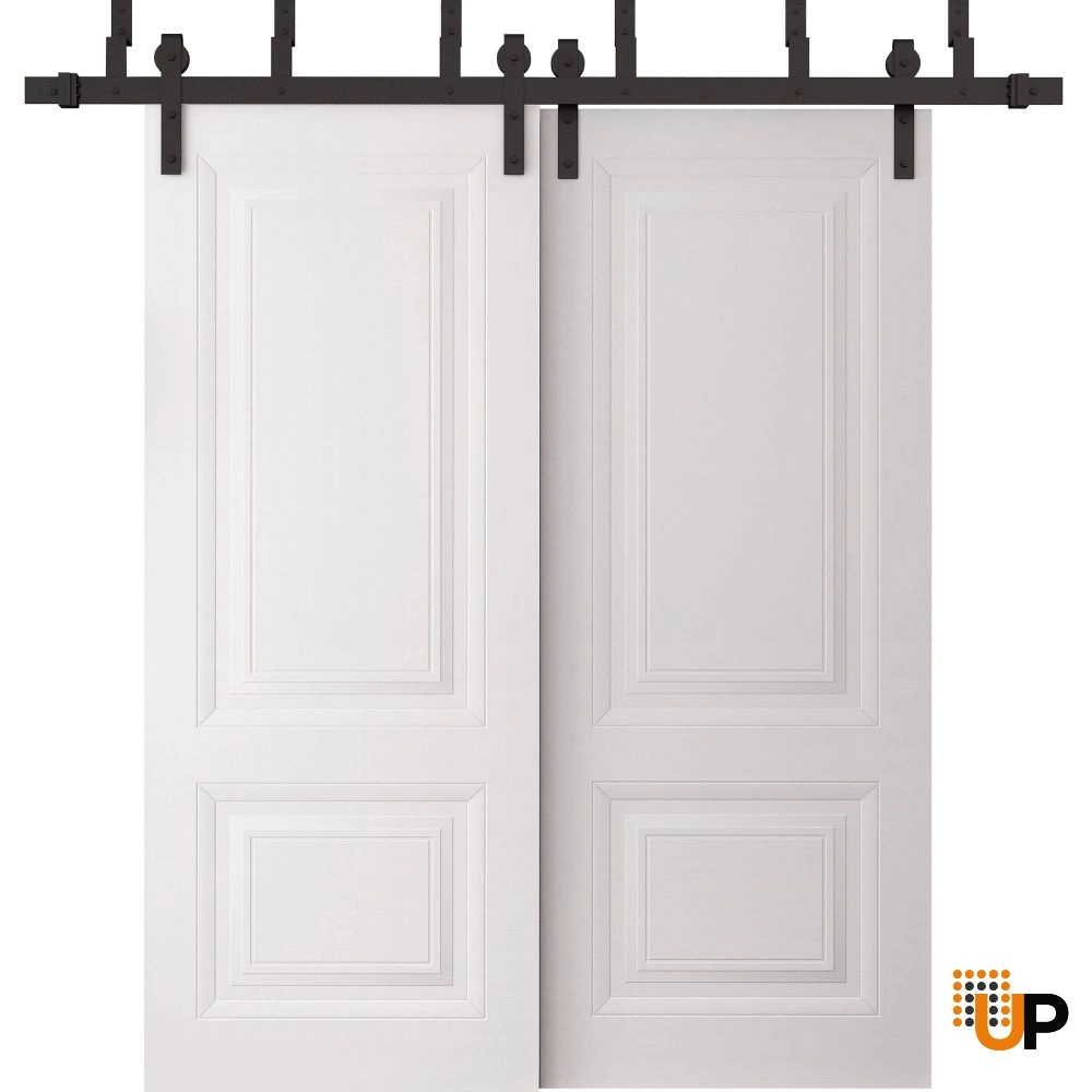 Basic 9422 interior barn bypass door 72x96 white wood with honeycomb Photo #1
