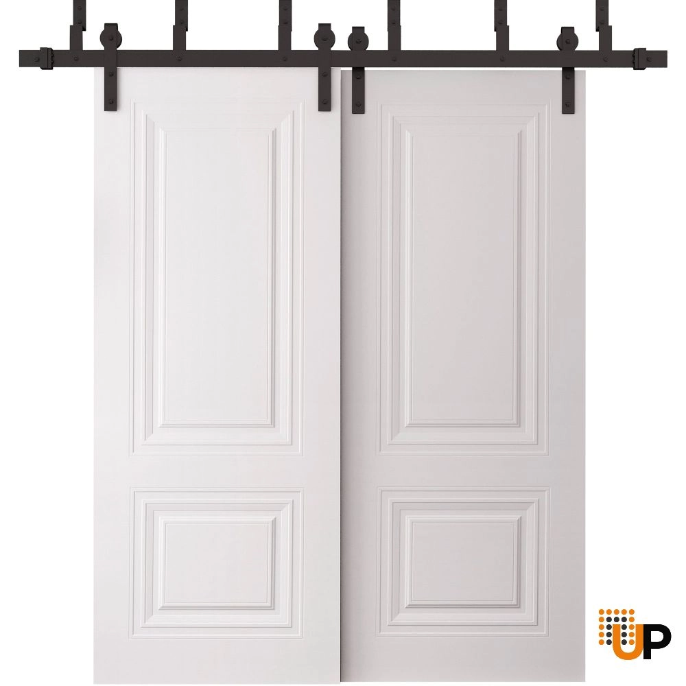 Basic 9772 interior barn bypass door 84x96 white wood with honeycomb Photo #1