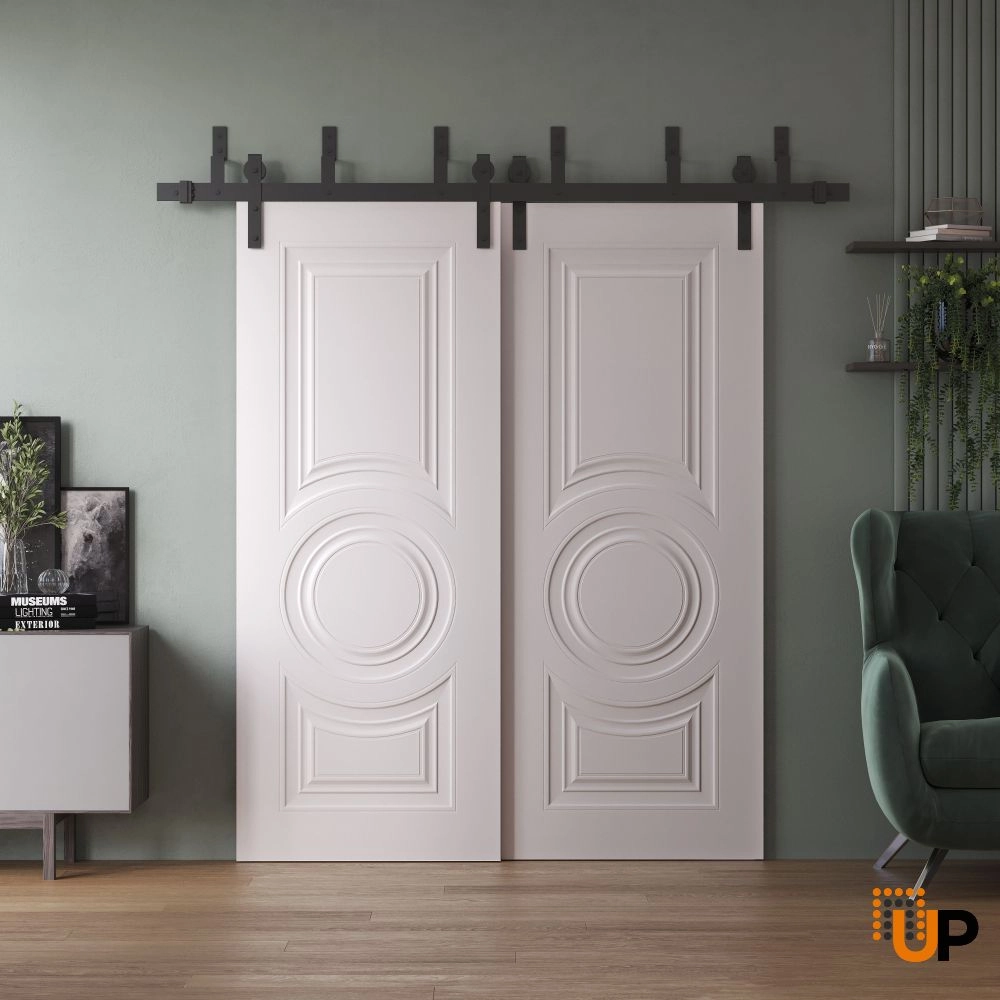 Double solid wood with honeycomb sliding interior barn bypass door | Basic 9801 White | 36 x 80 photo#2