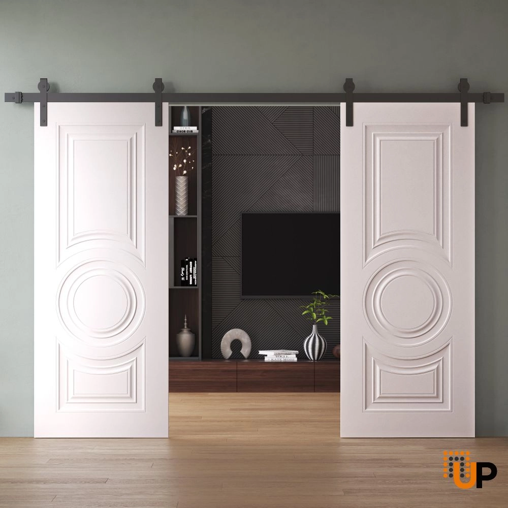 Double solid wood with honeycomb sliding classic interior barn double door | Basic 9801 White | 36 x 80 photo#2