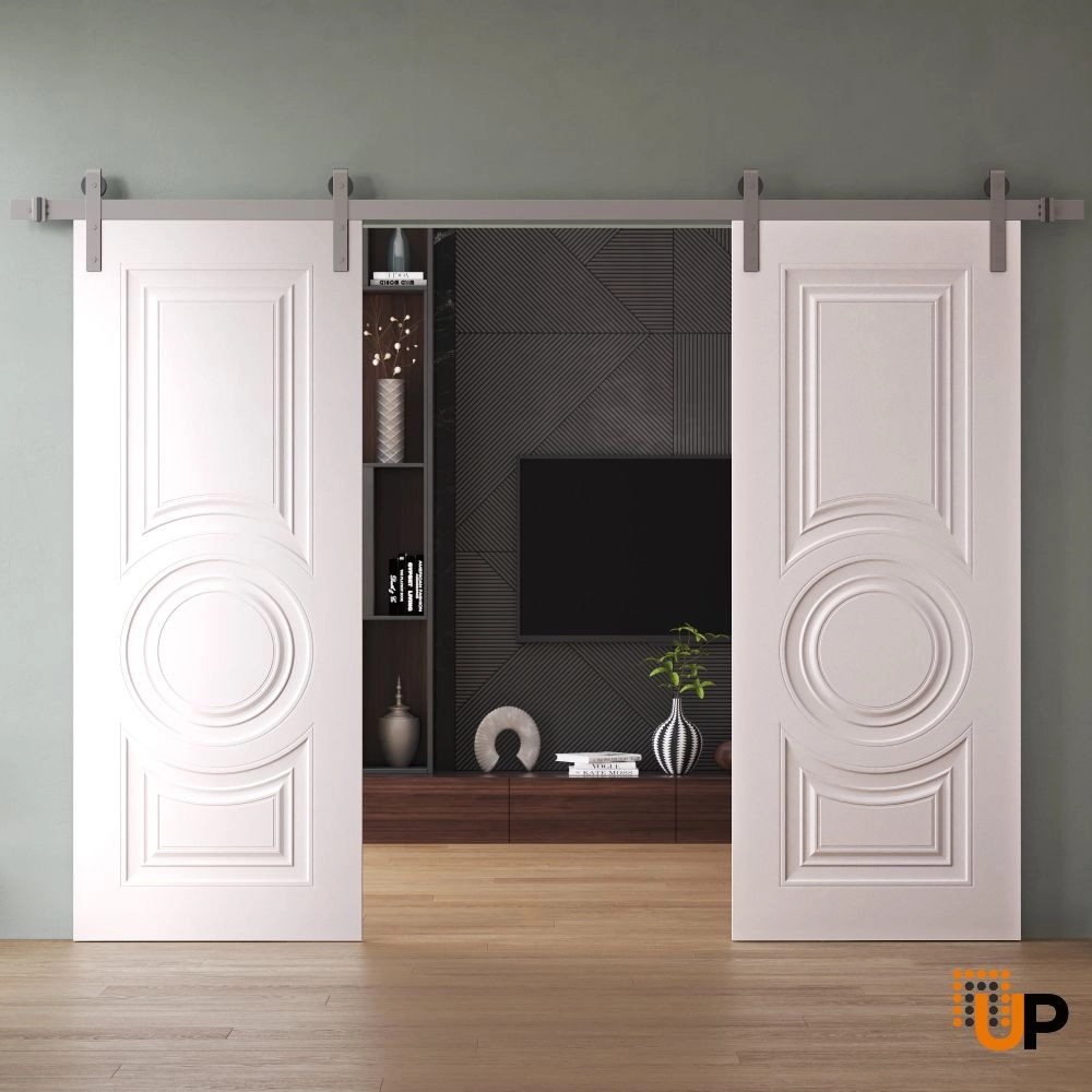 Double solid wood with honeycomb sliding classic interior barn double door | Basic 9801 White | 36 x 80 photo#3