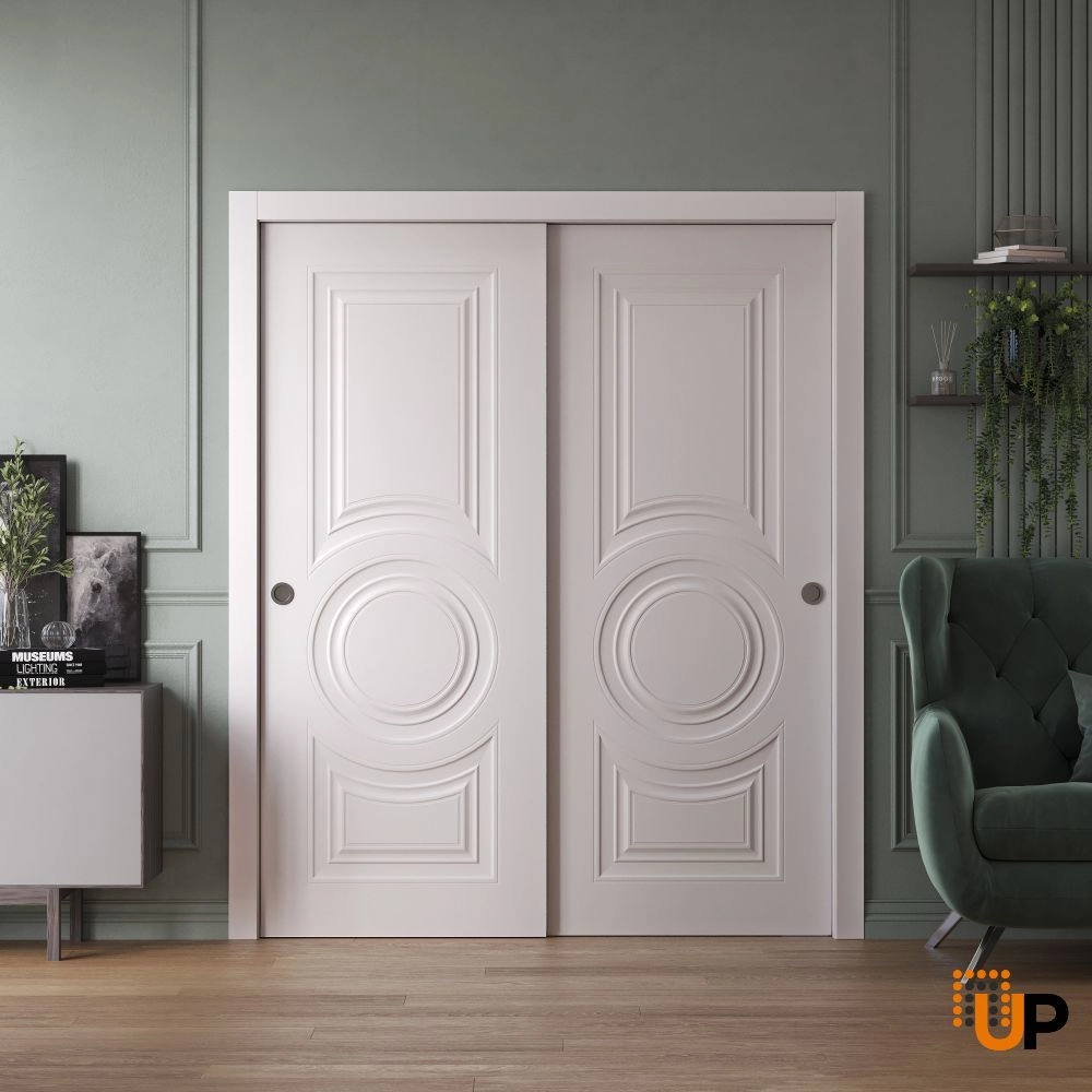 Double solid wood with honeycomb sliding interior closet bypass door | Basic 9801 White | 36 x 80 photo#2