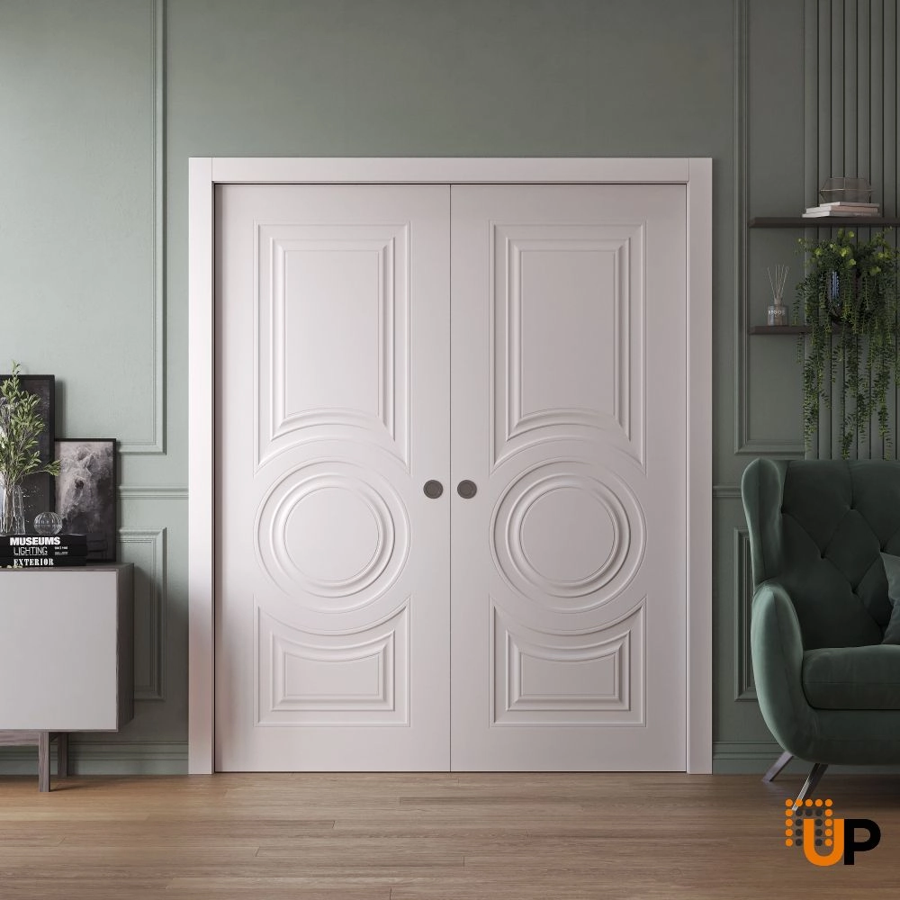 Double solid wood with honeycomb sliding interior pocket double door | Basic 9801 White | 36 x 80 photo#2
