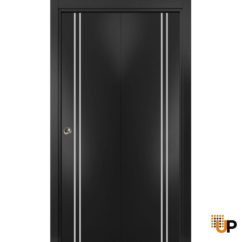 2 folding panels solid wood with honeycomb sliding modern interior bi-fold door | Planum 0310 Black Matte | 36 x 80 (2* 18x80) photo#1