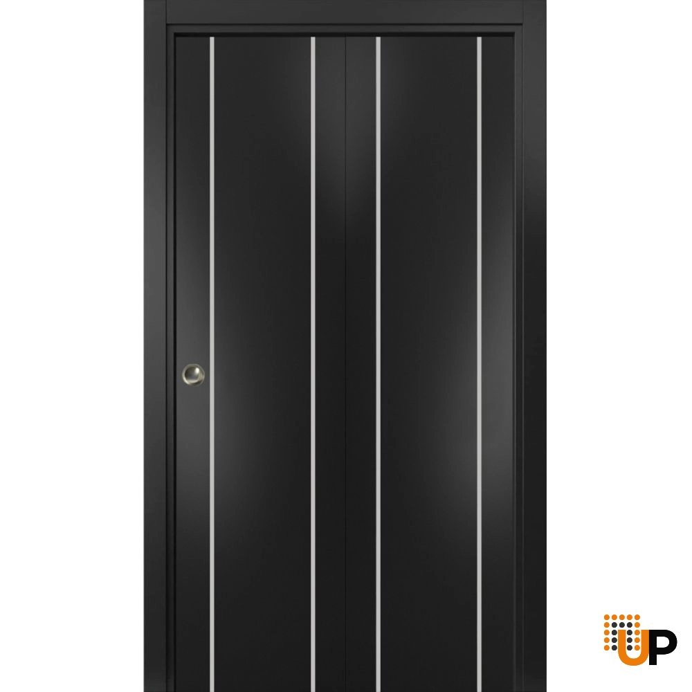 2 folding panels solid wood with honeycomb sliding modern interior bi-fold door | Planum 0410 Black Matte | 36 x 80 (2* 18x80) photo#1