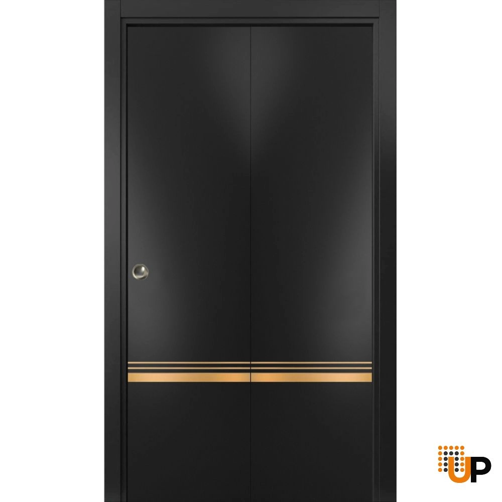 2 folding panels solid wood with honeycomb sliding modern interior bi-fold door | Planum 2010 Black Matte | 36 x 80 (2* 18x80) photo#1