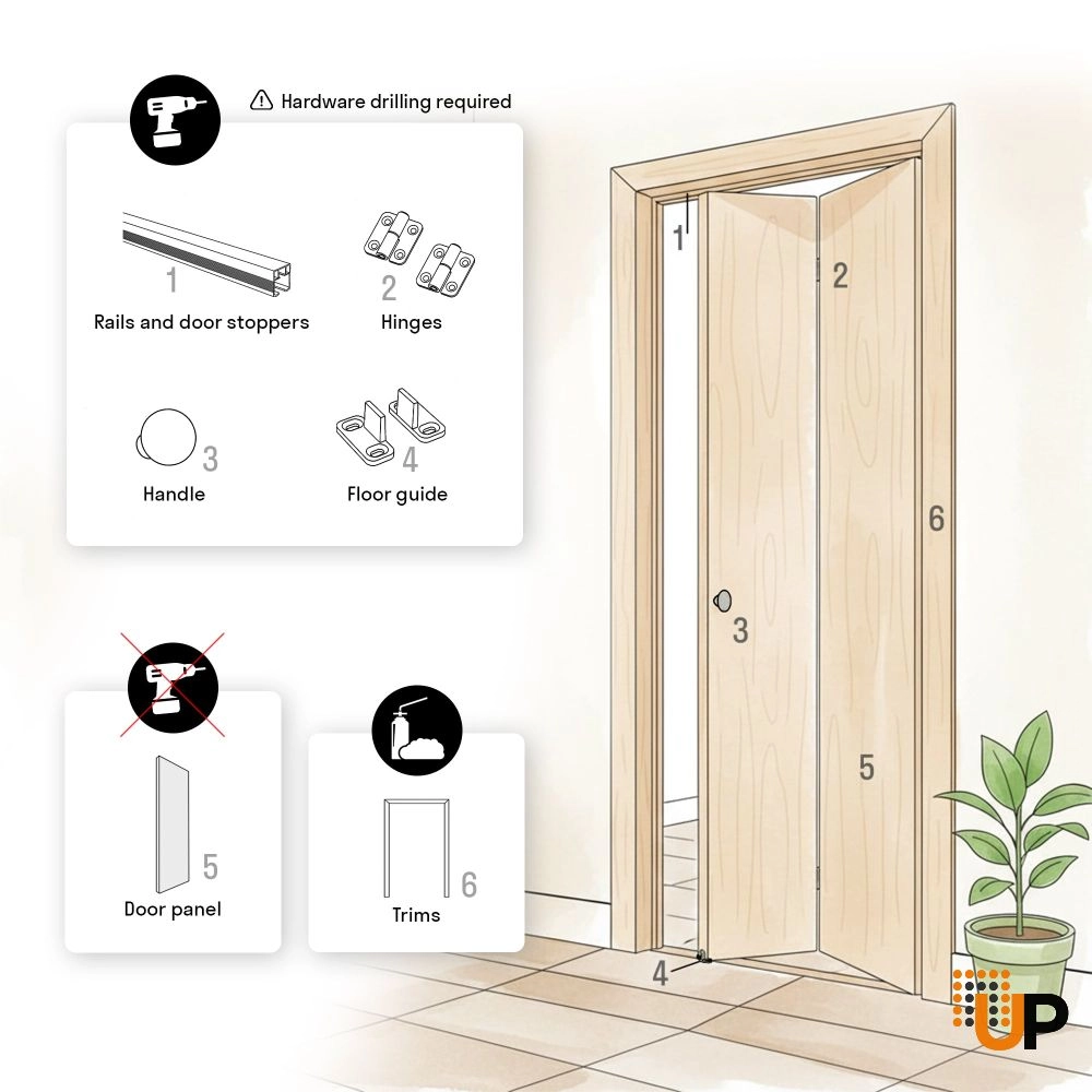 Double solid core sliding interior bi-fold double door | Basic 4901 White | 72 x 80 photo#4