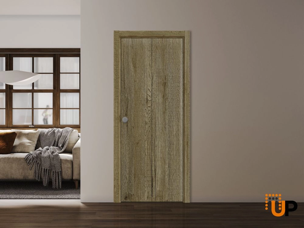 2 folding panels solid wood with honeycomb sliding flush interior bi-fold door | Basic 3001 Antique Oak | 36 x 80 (2* 18x80) photo#2