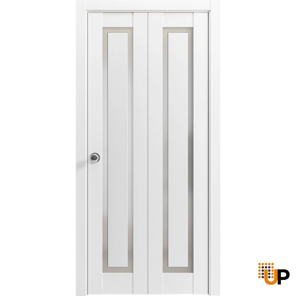 2 folding panels solid core sliding interior bi-fold door with frosted glass | Planum 0888 Painted White | 36 x 80 (2* 18x80) photo#5