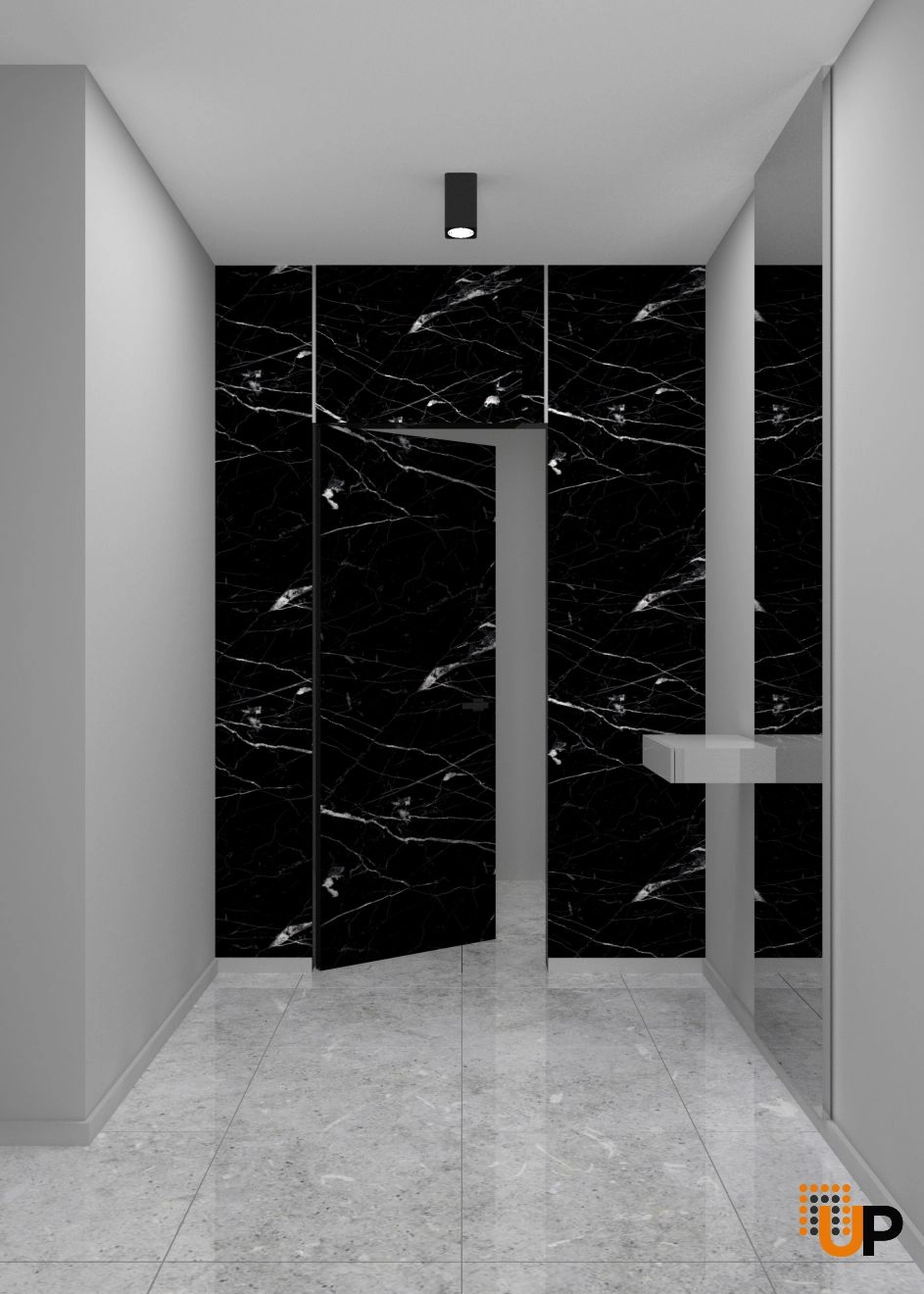 Single solid wood with honeycomb swing flush interior hidden door | Planum 0010 Nero Marquina | 36 x 84 photo#2