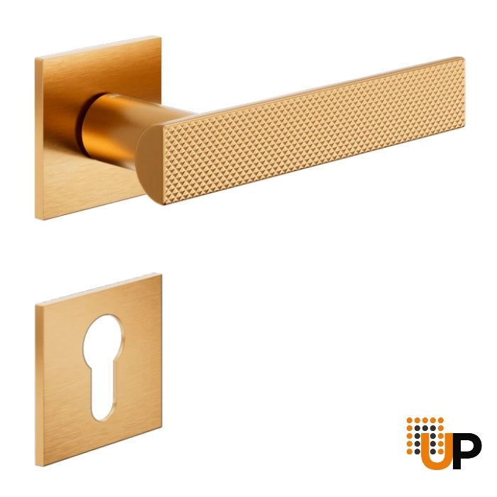 Door Euro Handle ANIK BRILLIANT02 for Magnetic Lock, Antique Satin Gold, Entry photo#1