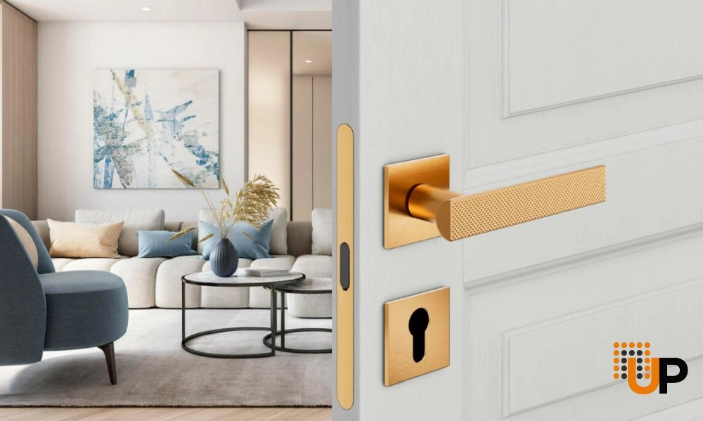 Door Euro Handle ANIK BRILLIANT02 for Magnetic Lock, Antique Satin Gold, Entry photo#2