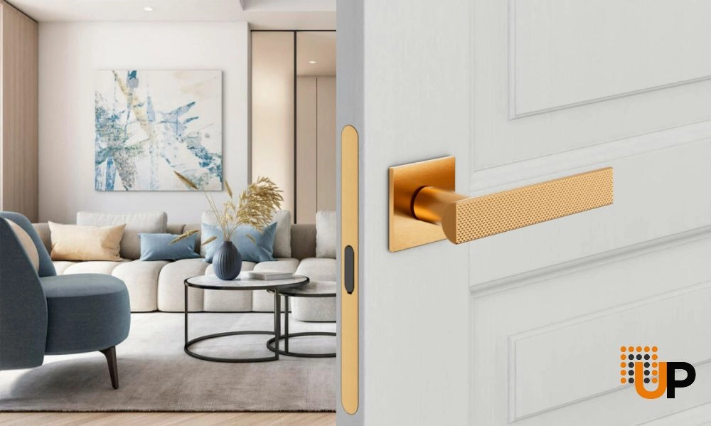Door Euro Handle ANIK BRILLIANT02 for Magnetic Lock, Antique Satin Gold, Passage photo#2