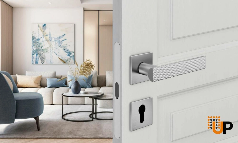 Door Euro Handle ANIK BRILLIANT02 for Magnetic Lock, Satin Chrome, Privacy photo#2