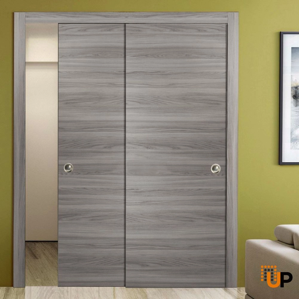 Double solid wood with honeycomb sliding modern interior closet bypass door | Planum 0010 Ginger Ash | 36 x 80 (2* 18x80) photo#3