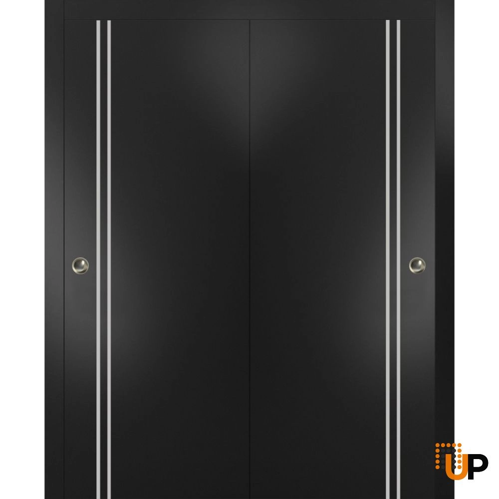 Double solid wood with honeycomb sliding modern interior closet bypass door | Planum 0310 Black Matte | 36 x 80 (2* 18x80) photo#1