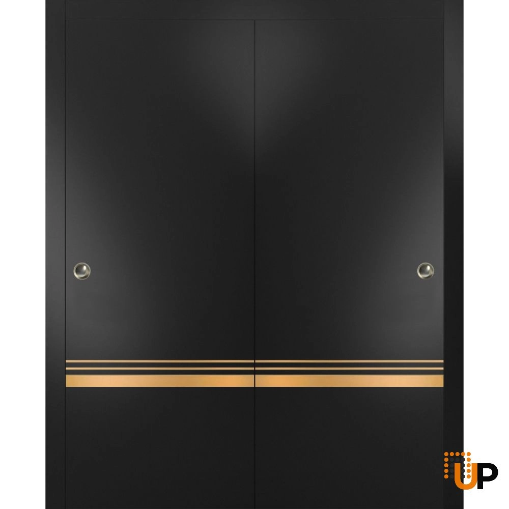 Double solid wood with honeycomb sliding modern interior closet bypass door | Planum 2010 Black Matte | 36 x 80 (2* 18x80) photo#1