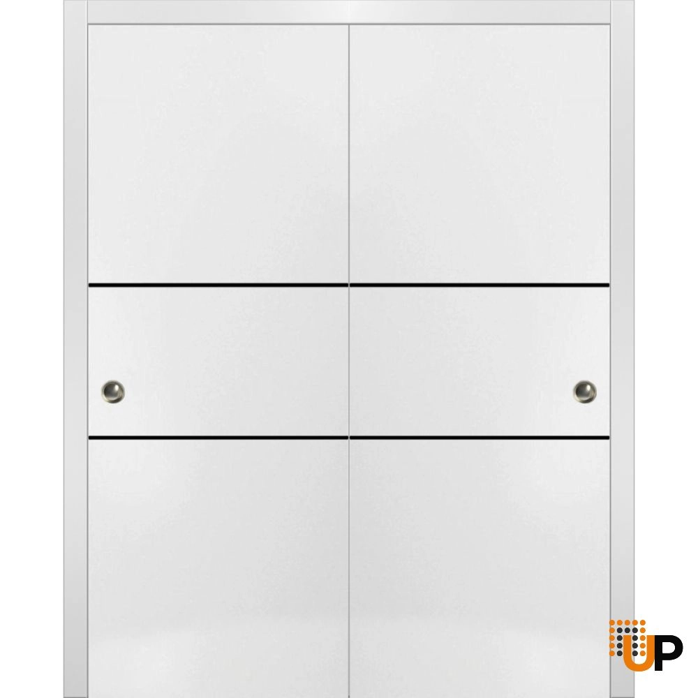 Double solid wood with honeycomb sliding modern interior closet bypass door | Planum 0014 White | 36 x 80 (2* 18x80) photo#1