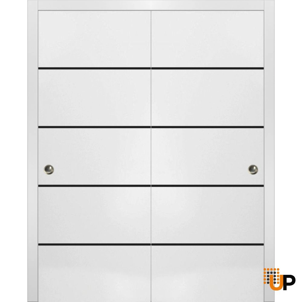 Double solid wood with honeycomb sliding modern interior closet bypass door | Planum 0015 White | 36 x 80 (2* 18x80) photo#1