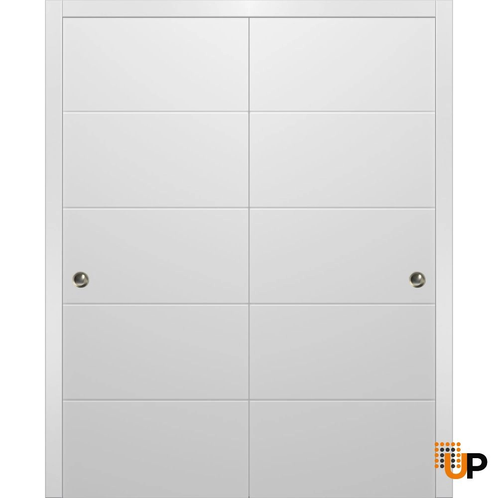 Double solid wood with honeycomb sliding interior closet bypass door | Planum 0770 Painted White | 36 x 80 (2* 18x80) photo#1