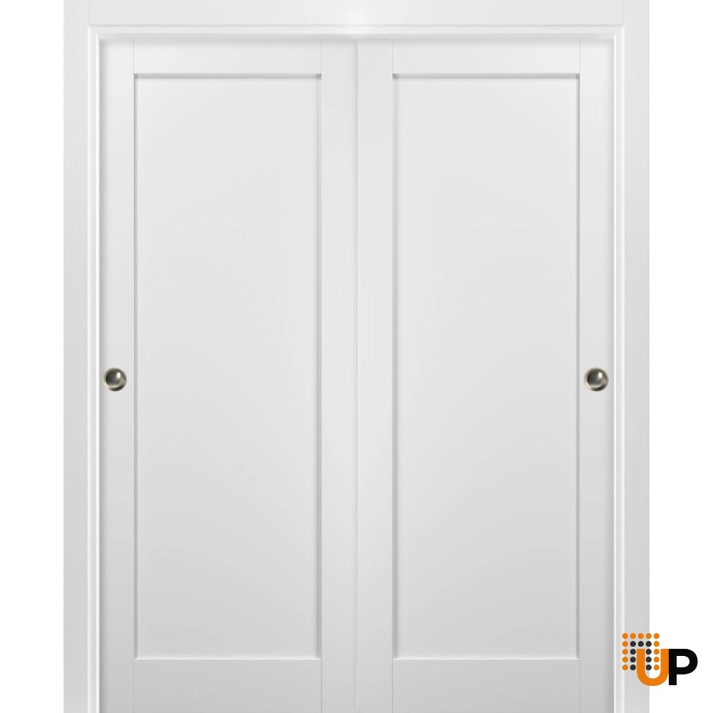 Double solid core sliding interior closet bypass door | Quadro 4111 White | 60 x 80 (2* 30x80) photo#1