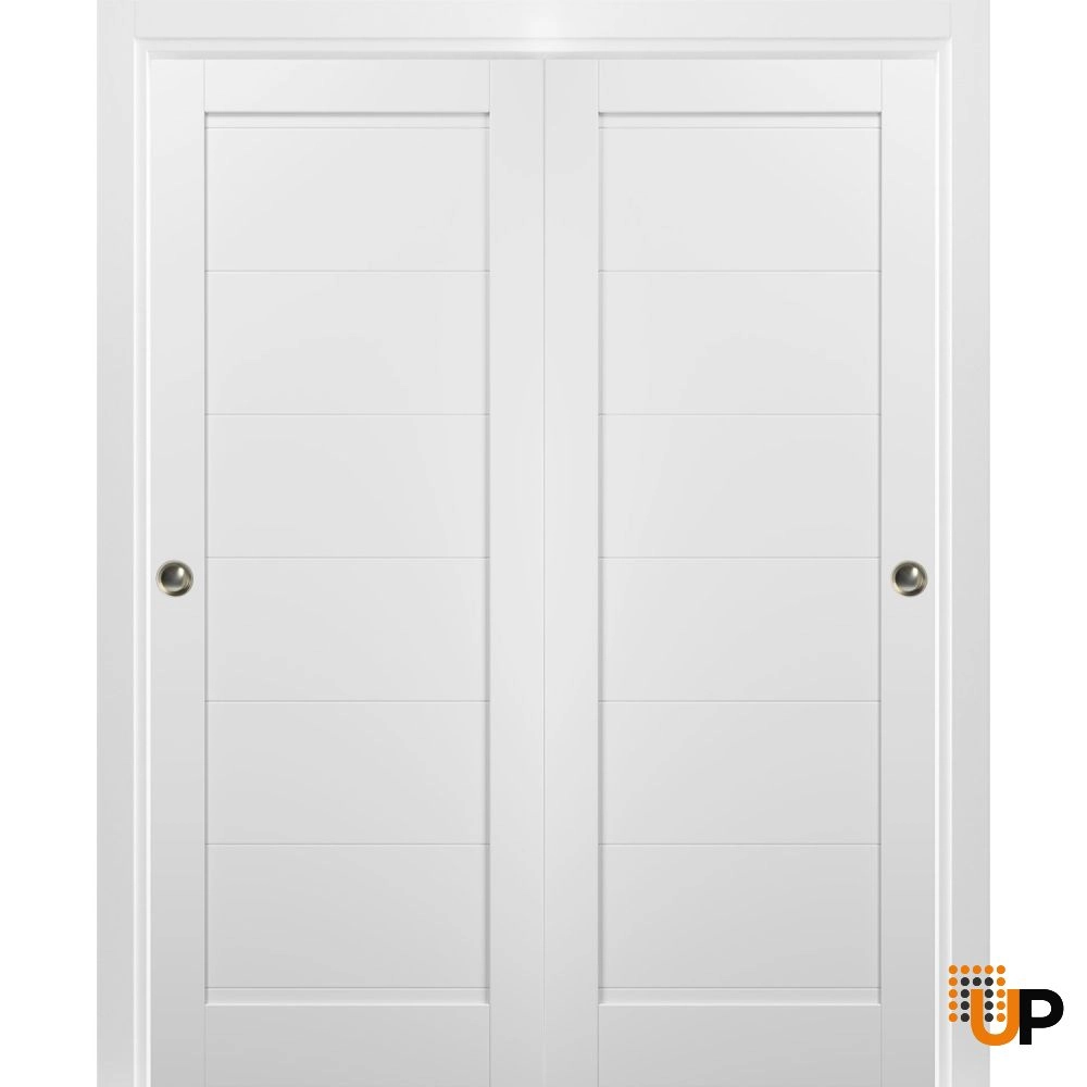 Double mdf sliding interior closet bypass door | Quadro 4115 White | 36 x 80 (2* 18x80) photo#1
