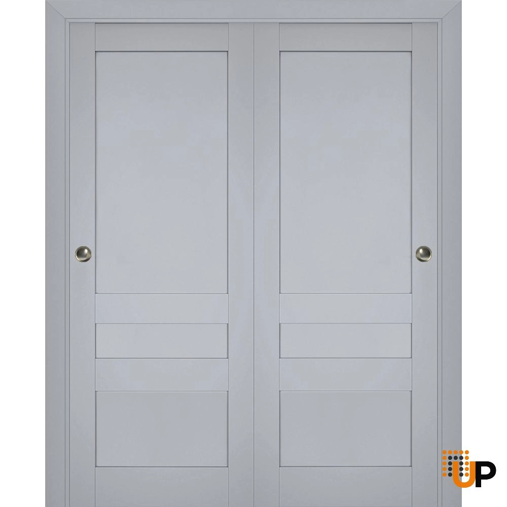 Double laminate sliding classic interior closet bypass door | Veregio 7411 Matte Grey | 36 x 80 (2* 18x80) photo#1