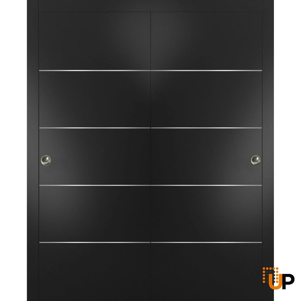 Double solid wood with honeycomb sliding modern interior closet bypass door | Planum 0020 Black Matte | 36 x 80 (2* 18x80) photo#1