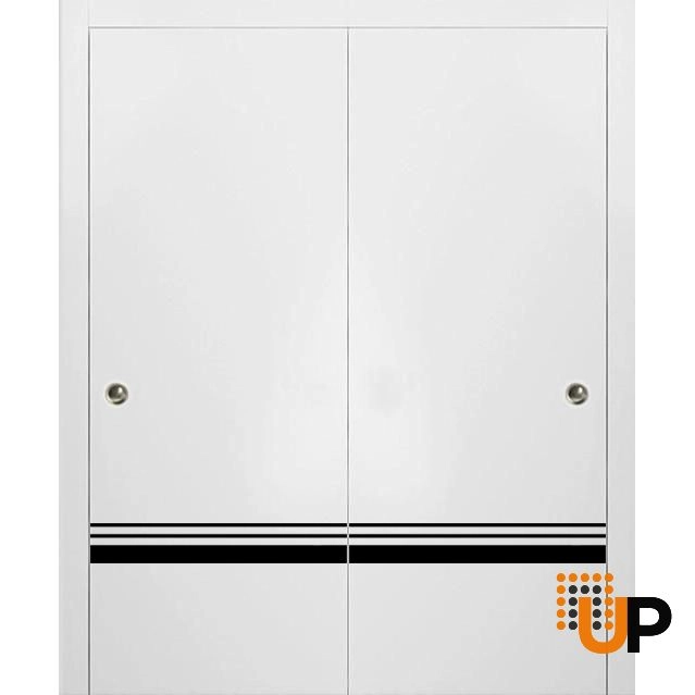 Double solid wood with honeycomb sliding modern interior closet bypass door | Planum 0012 White | 36 x 80 (2* 18x80) photo#1