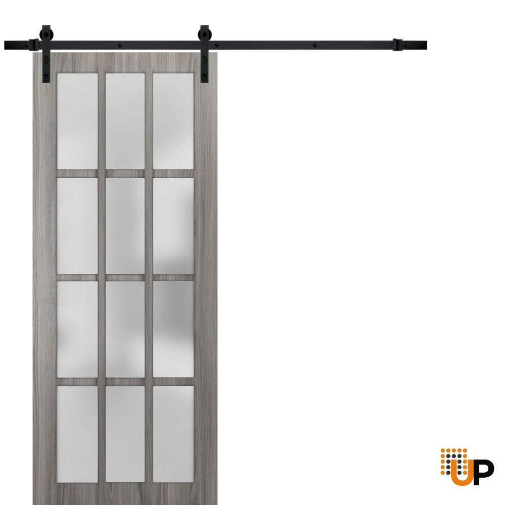 Single solid core sliding classic interior barn door with frosted glass | Felicia 3312 Ginger Ash | 18 x 80 photo#1